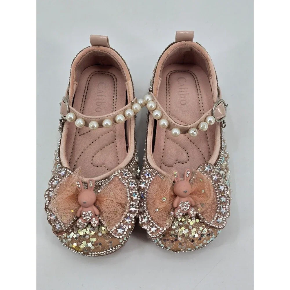 Calibo Pink Pearl-Trim Girls Dress Shoes Size 12.5